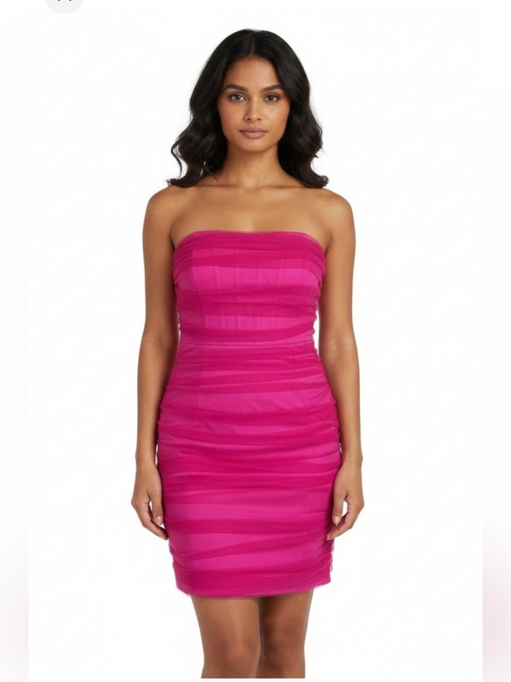 Thirty Thirty Strapless Ruched Mesh Pink Mini Dress Cocktail Birthday Sz Small